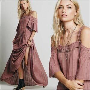 Free People Ethereal Dainty Flowy Renaissance Maxi Dress Size Small Dusty Rose